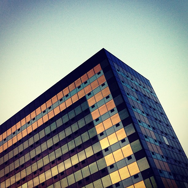 A large towerblock at an angle