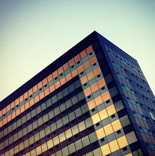 A large towerblock at an angle