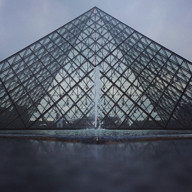 A fountain in front of the Louvre in Paris. 