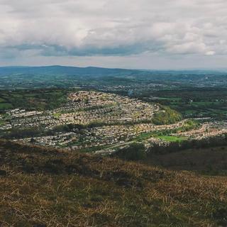 A view of a welsh valley from the top of the mountain. 